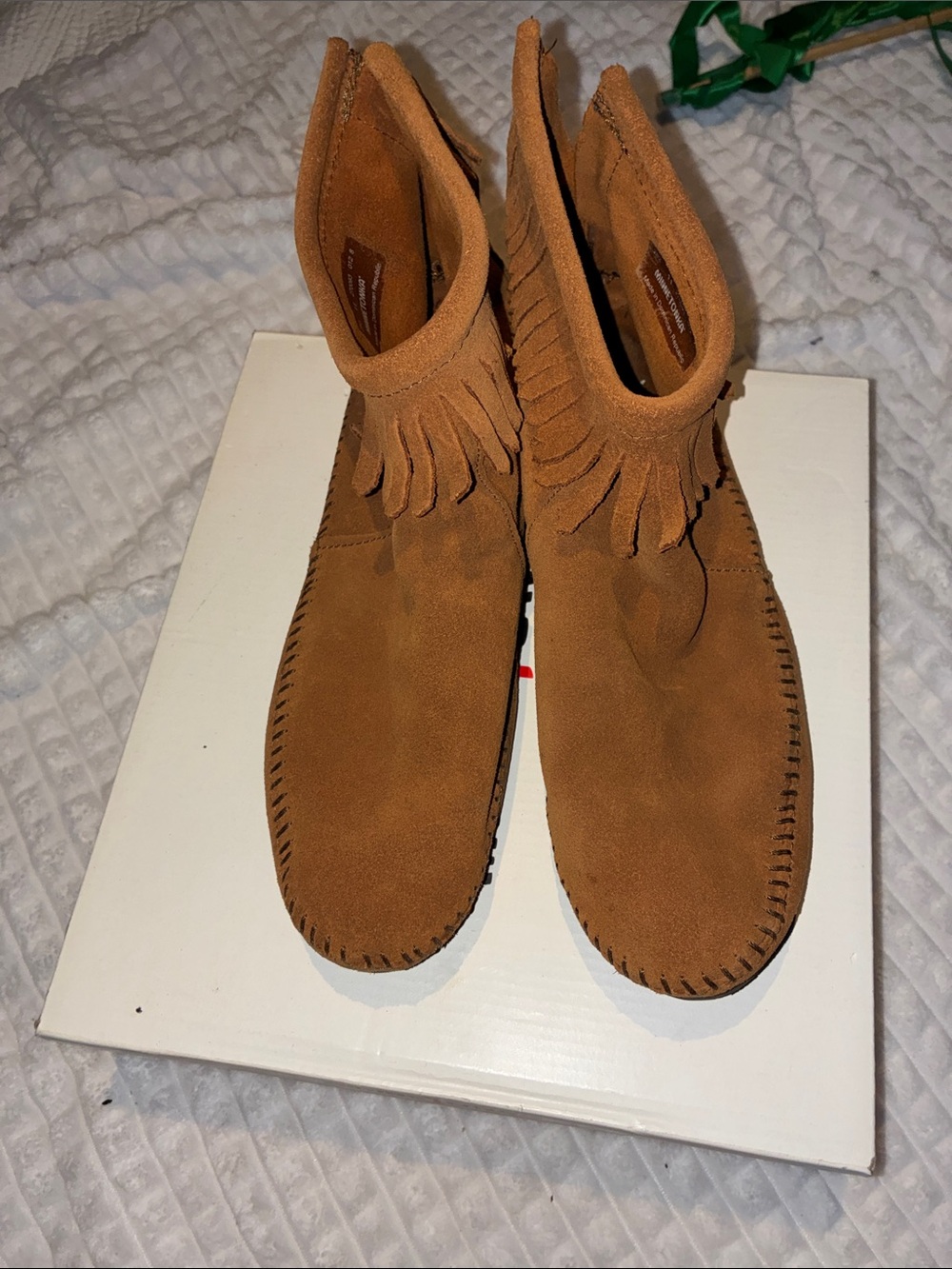 Minnetonka Kids Fringe Suede Ankle Boots - Tan